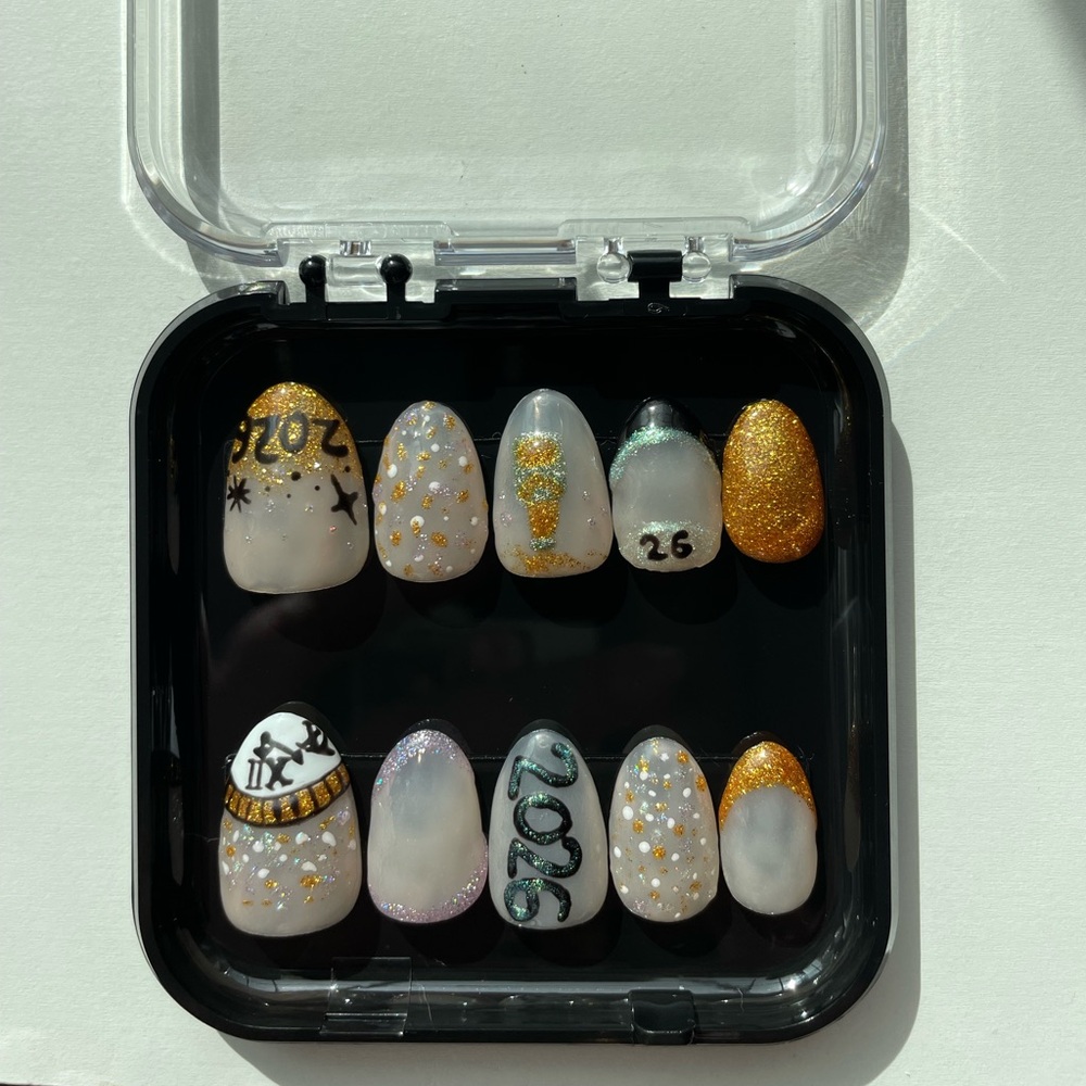 2026 New Years Press-On Nails- Hand Painted